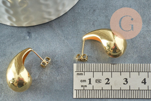 Clous Boucles gouttes bulle laiton doré 16k 26.5mm, la paire (G9725)