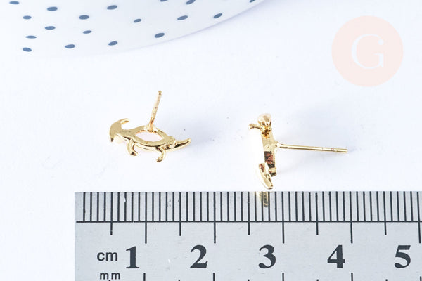 Clous d'oreille Dinosaure parasaurolophus laiton zircon rose avec poussoirs d'oreilles, idées cadeaux femmes fille, la paire (G7920)