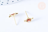 Clous d'oreille Dinosaure stégosaure laiton zircon rouge avec poussoirs d'oreilles, idées cadeaux femmes fille, la paire (G7917)