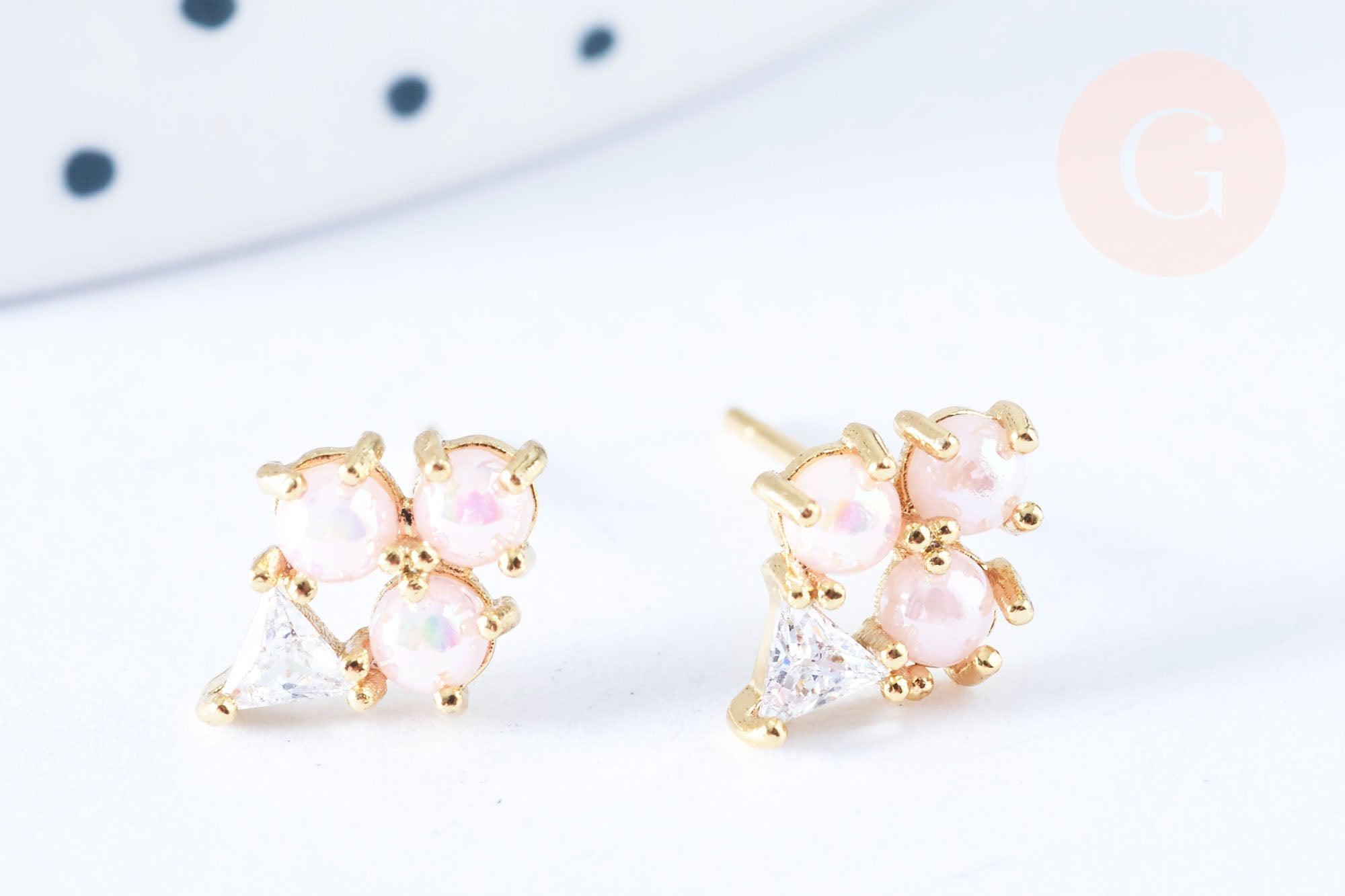 Clous d'oreille cornet de glace laiton zircon perles avec poussoirs d'oreilles, idées cadeaux femmes fille, la paire (G7921)