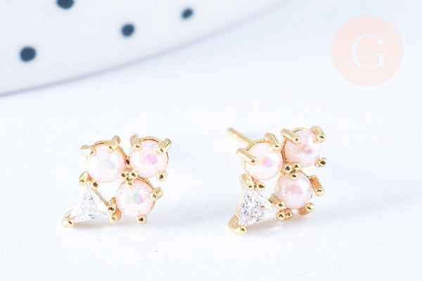 Clous d'oreille cornet de glace laiton zircon perles avec poussoirs d'oreilles, idées cadeaux femmes fille, la paire (G7921)