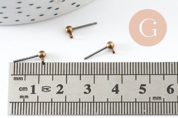 Clous-puces boule boucles oreille laiton brut acier acier inoxydable 4mm,x10 (G1269)