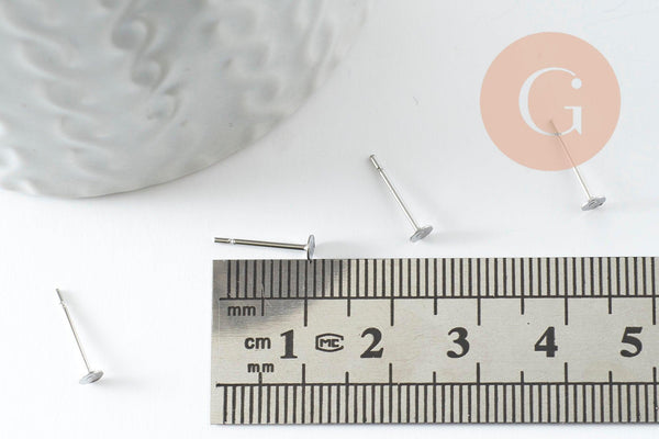 Clous-puces oreille acier inoxydable 316 platine 3mm, x50 (2.9gr) (G9465)