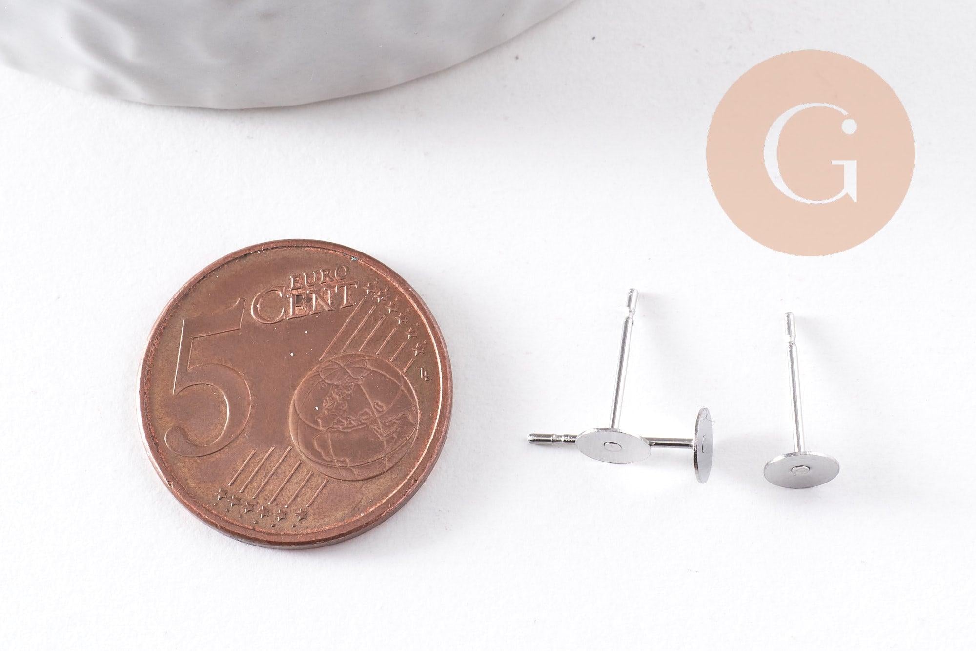 Clous-puces oreille acier inoxydable 316 platine 5mm, x50 (G10171)