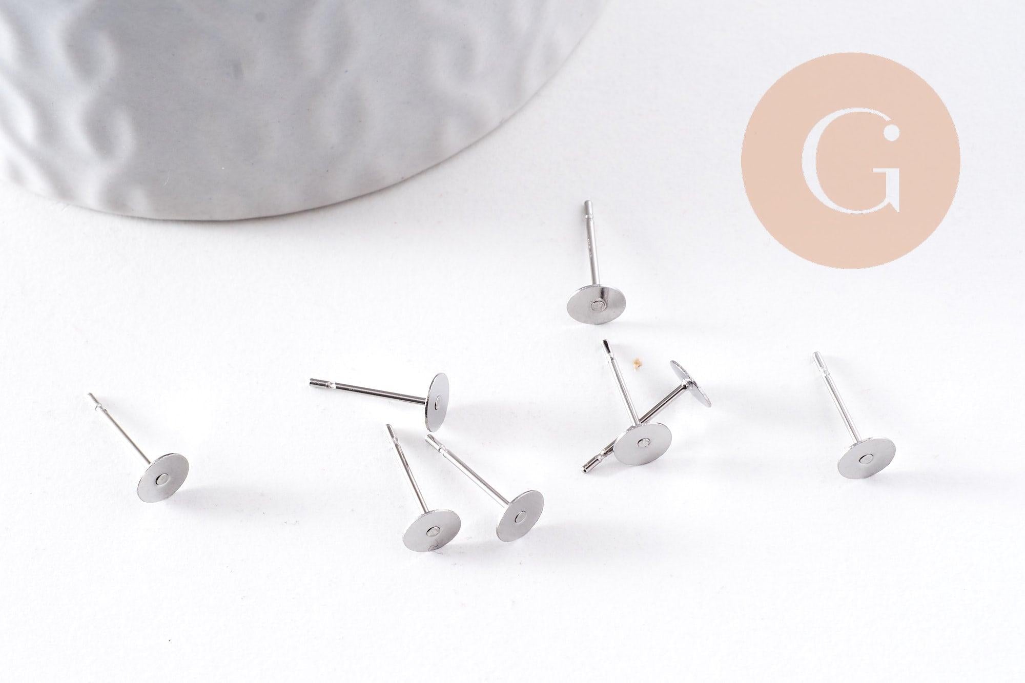 Clous-puces oreille acier inoxydable 316 platine 5mm, x50 (G10171)