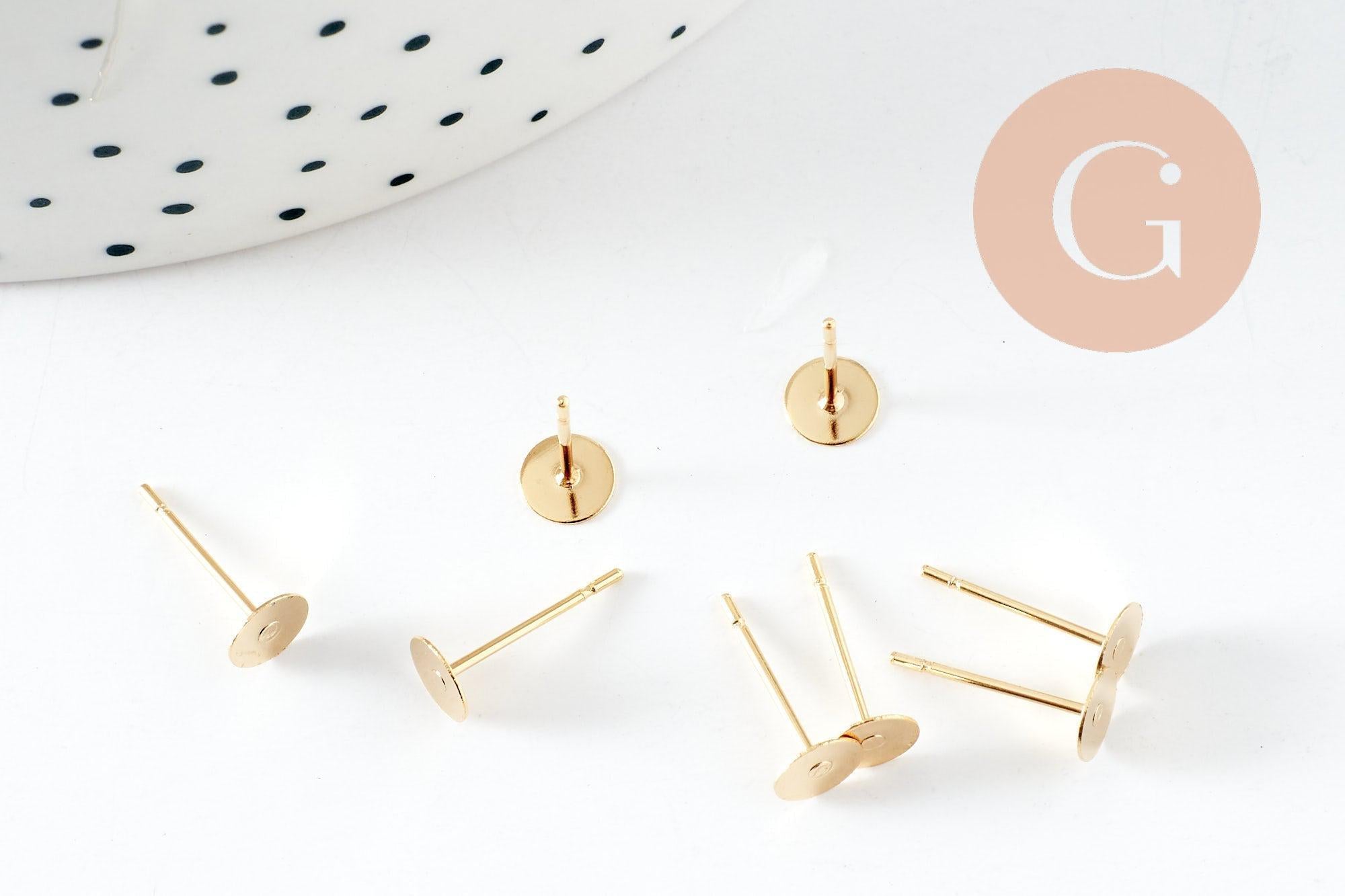 Clous-puces oreille avec plateau acier inoxydable 304 doré 5mm, x10 (G9727)