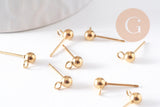 Clous puces oreille boule acier 304-316 doréIP inoxydable 14k 4mm, x10 (G10308)