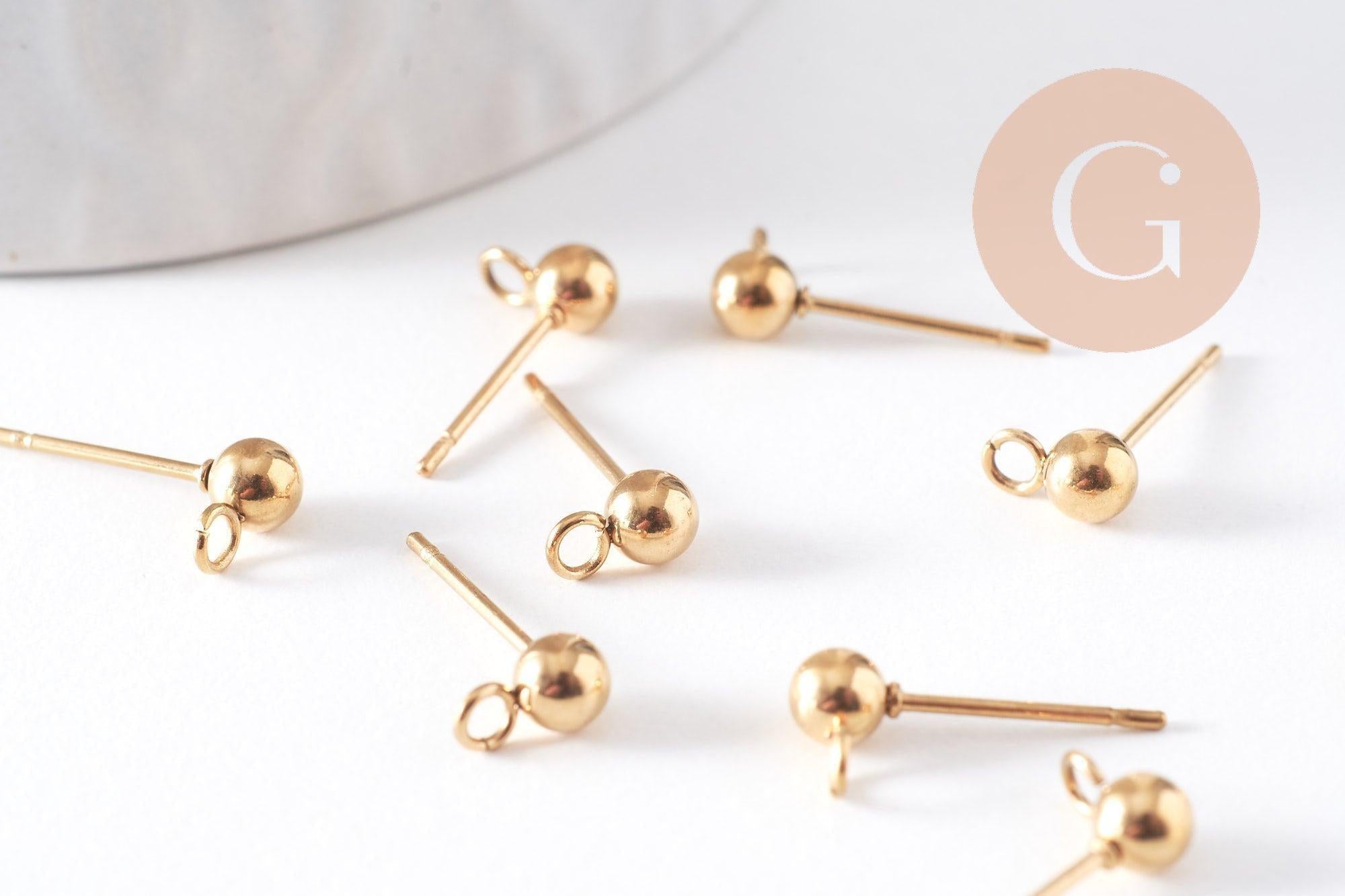 Clous puces oreille boule acier 304-316 doréIP inoxydable 14k 4mm, x10 (G10308)