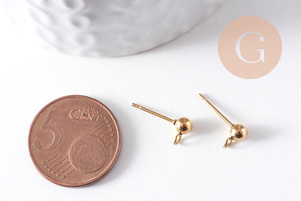 Clous puces oreille boule acier 304-316 doréIP inoxydable 14k 4mm, x10 (G10308)