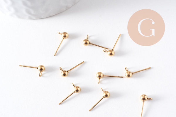 Clous puces oreille boule acier 304-316 doréIP inoxydable 14k 4mm, x10 (G10308)