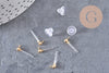 Clous puces oreille boule acier 304 doré inoxydable et tige et fermoir résine, x10 (G10813)