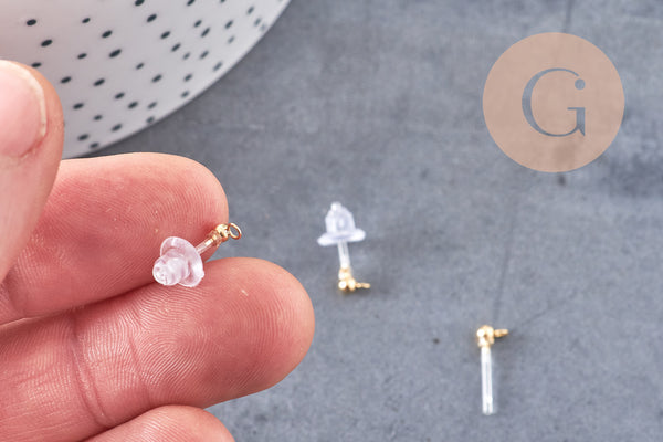 Clous puces oreille boule acier 304 doré inoxydable et tige et fermoir résine, x10 (G10813)