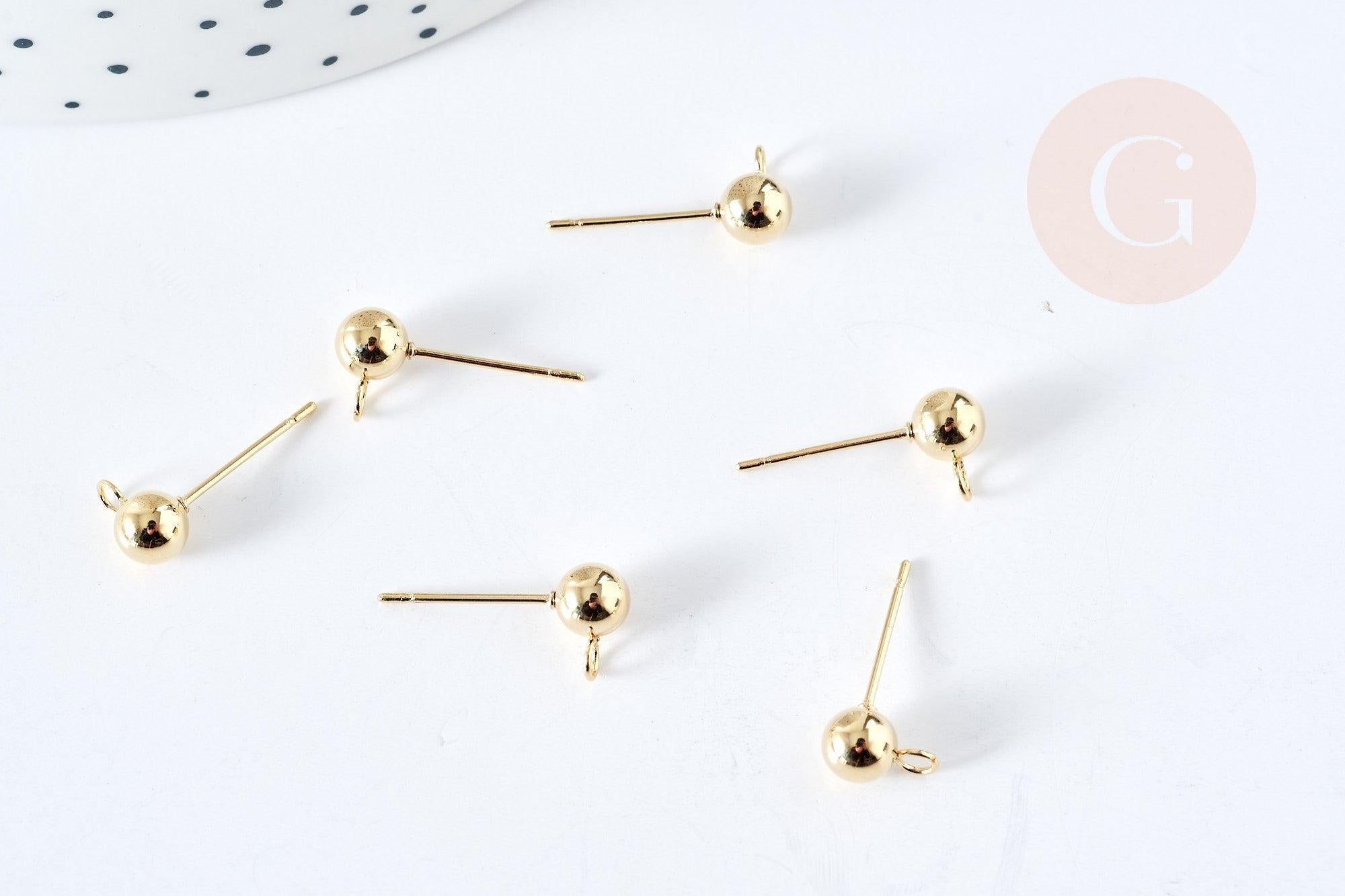 Clous puces oreille boule acier 304 inoxydable doré 24K 17mm, x10 (G8433)
