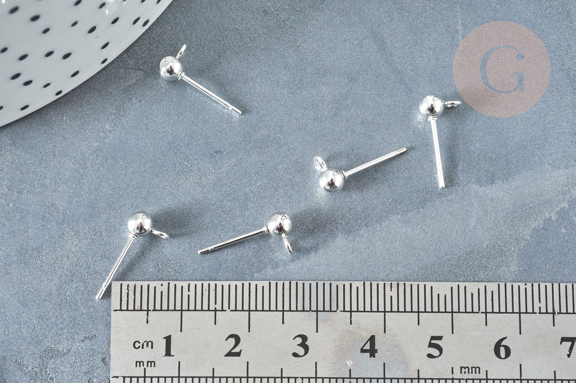 Clous puces oreille boule acier 304 inoxydable platine anneau, x10 (G8226)
