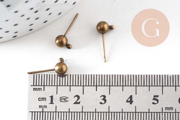 Clous-puces oreille boule bronze avec anneau, boucles d'oreille,oreille percée,diamètre 5mm, x 10 (G0647)