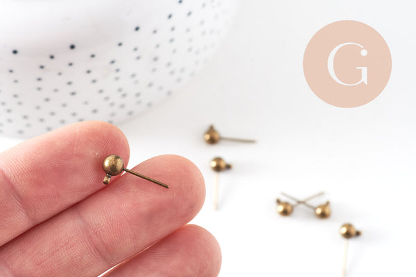 Clous-puces oreille boule bronze avec anneau, boucles d'oreille,oreille percée,diamètre 5mm, x 10 (G0647)