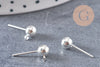 Clous-puces oreille boule laiton argenté 5mm avec anneau, x10 (G1248)
