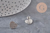 Heart stud earrings, 304 stainless steel, platinum, sanded, 1 hole, 13mm, pair VALID