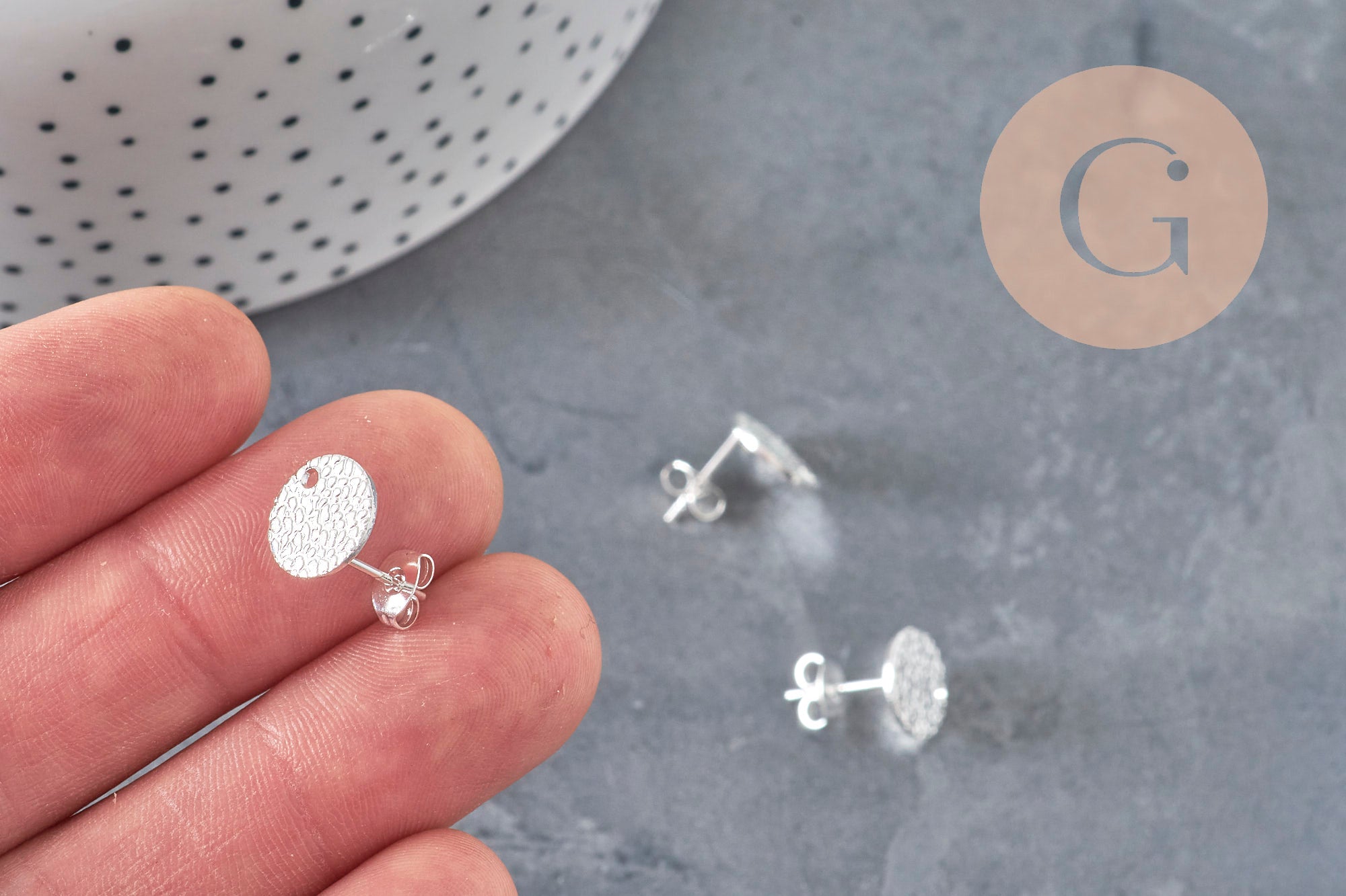 Clous-puces oreille disque texturé acier 304 inoxydable argent 1 trou 12mm, la paire (G11281)