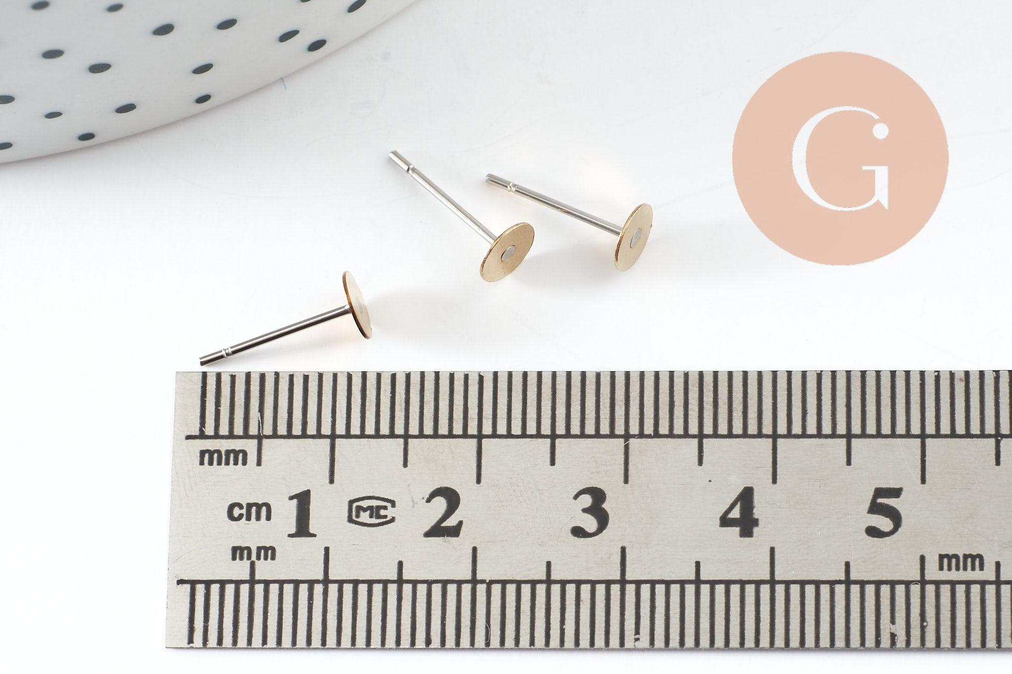 Clous-puces oreille laiton brut acier plateau 5mm, x50 (G0582)