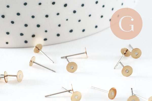 Clous-puces oreille laiton brut acier plateau 5mm, création boucles d'oreille percée,sans nickel, x50 (G0582)