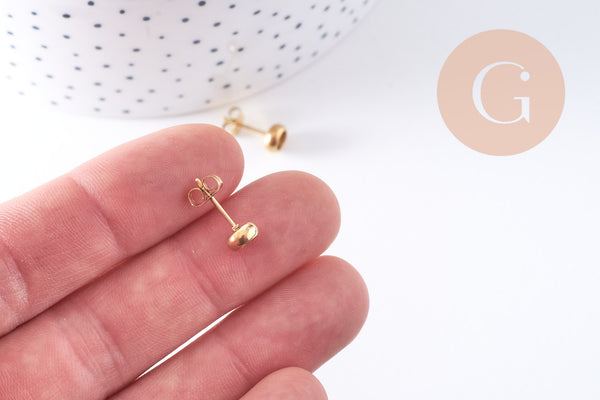 Clous-puces oreille support cabochon 4mm acier 304 inoxydable dore IP, x10 (G10607)