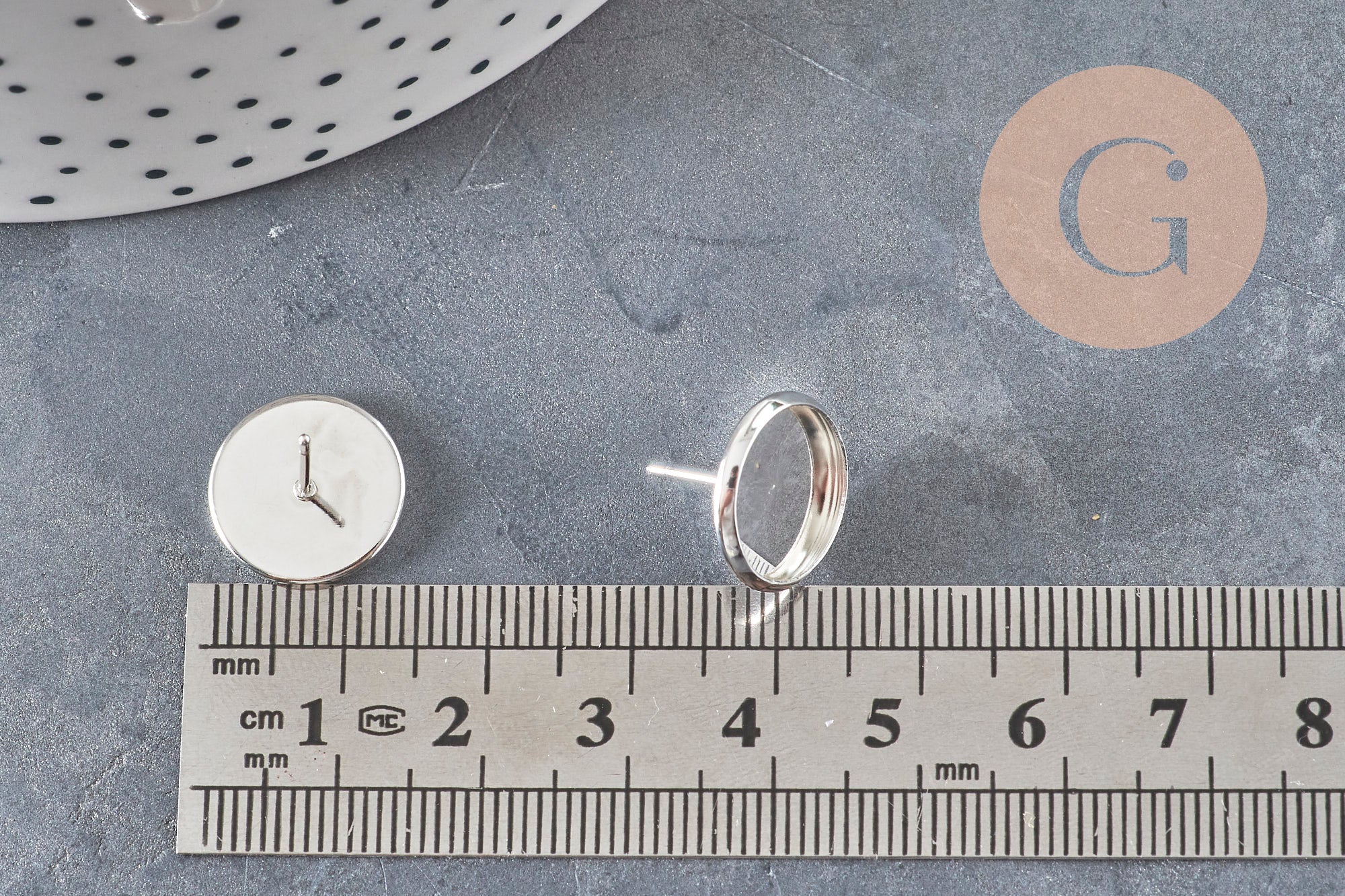 Postes de aretes tipo broche para cabujón redondo de 12 mm, acero inoxidable 304 plateado, x10 (G11214)