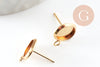 Clous-puces oreille support cabochon rond 8mm acier 304 inoxydable dore avec anneau, x2 (G9588)