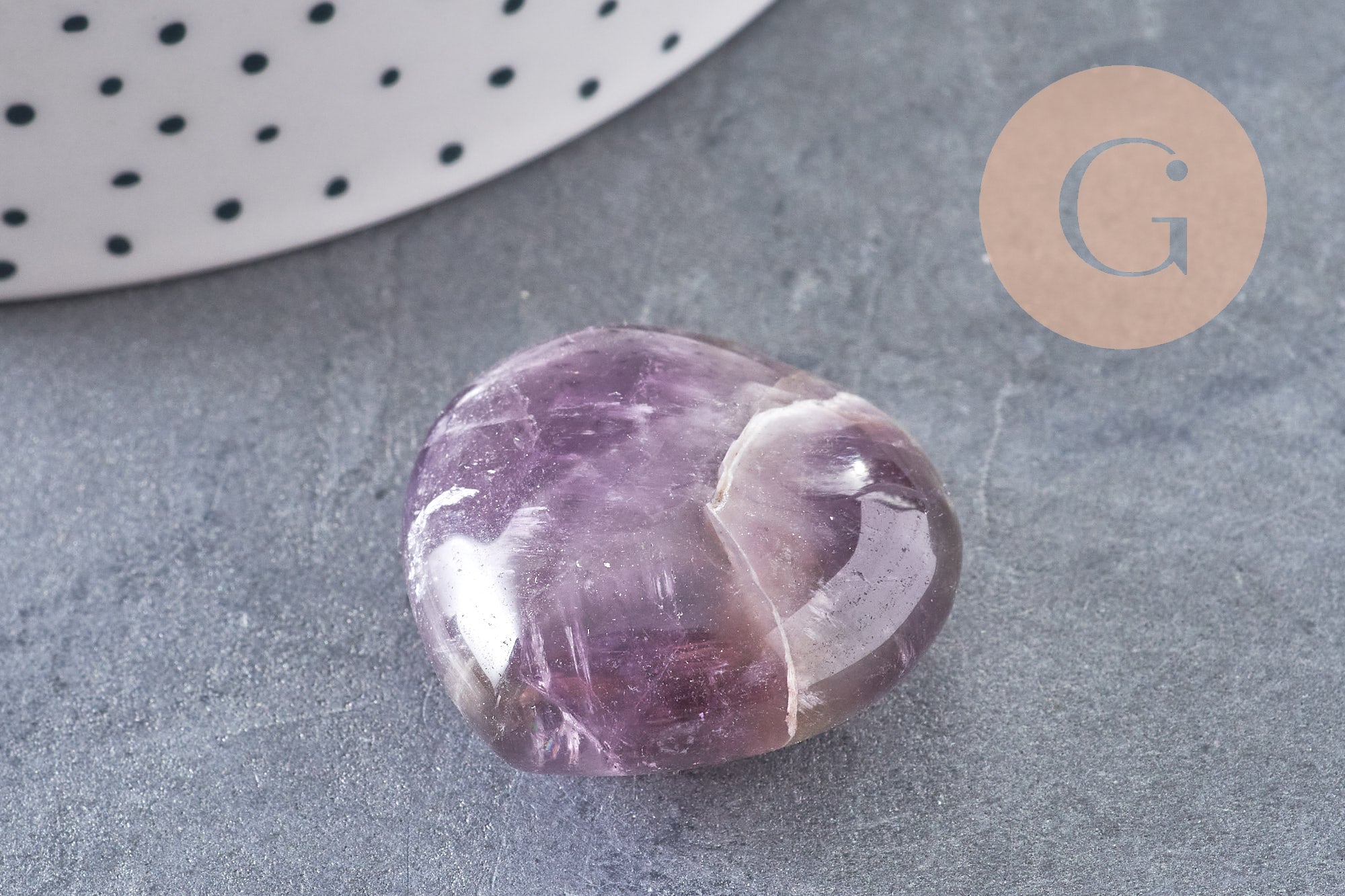 Coeur améthyste Pointe, améthyste naturelle roulée, pierre semi-precieuse, séance lithothérapie, 31mm, x1 G5614