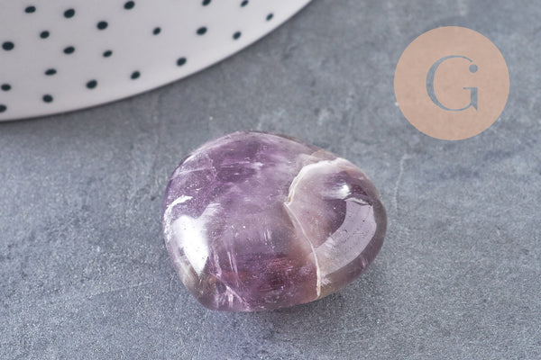 Coeur améthyste Pointe, améthyste naturelle roulée, pierre semi-precieuse, séance lithothérapie, 31mm, x1 G5614