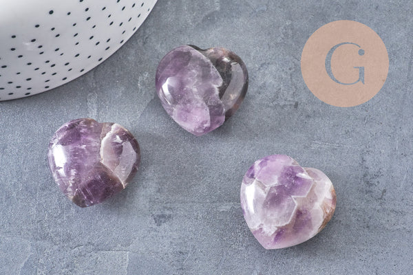 Coeur améthyste Pointe, améthyste naturelle roulée, pierre semi-precieuse, séance lithothérapie, 31mm, x1 G5614