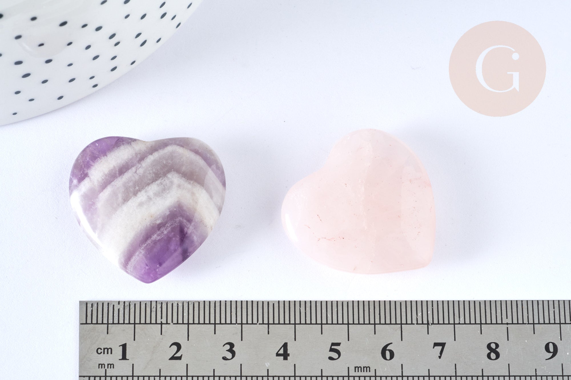 Coeur décoratif améthyste/ quartz rose naturelle lithothérapie pierre 29mm, séance lithothérapie, x1 (G7174)