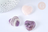 Coeur décoratif améthyste/ quartz rose naturelle lithothérapie pierre 29mm, séance lithothérapie, x1 (G7174)