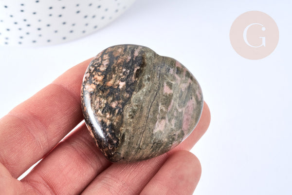 Cœur jaspe sang de dragon naturel 44-45mm,lithotherapie,décoration pierre naturelle, x1 (G7180)