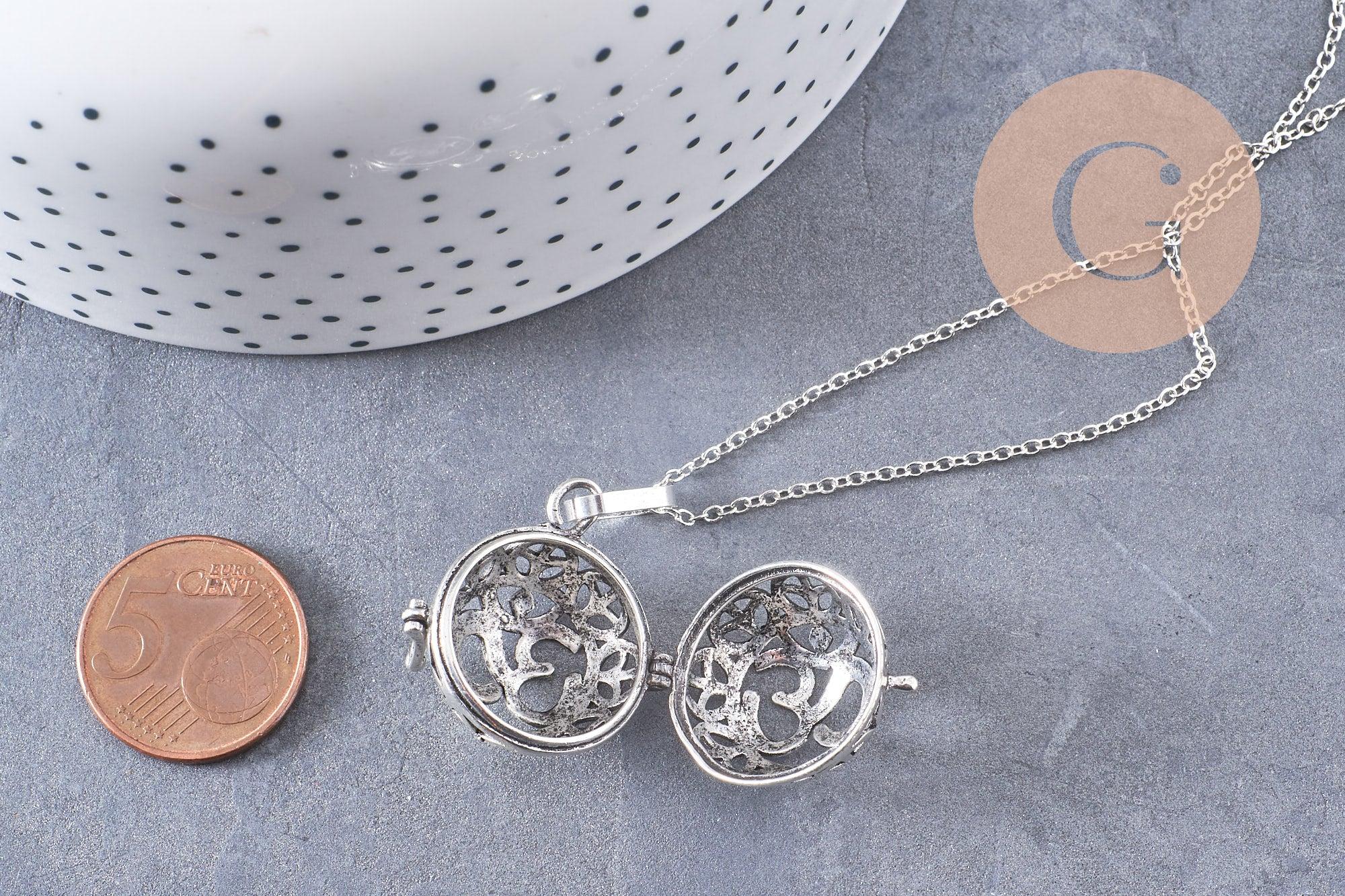 Collier Bola Ohm carillon d'harmonie argenté, Vendu sans carillon, 71-72cm, x1 (G3679)