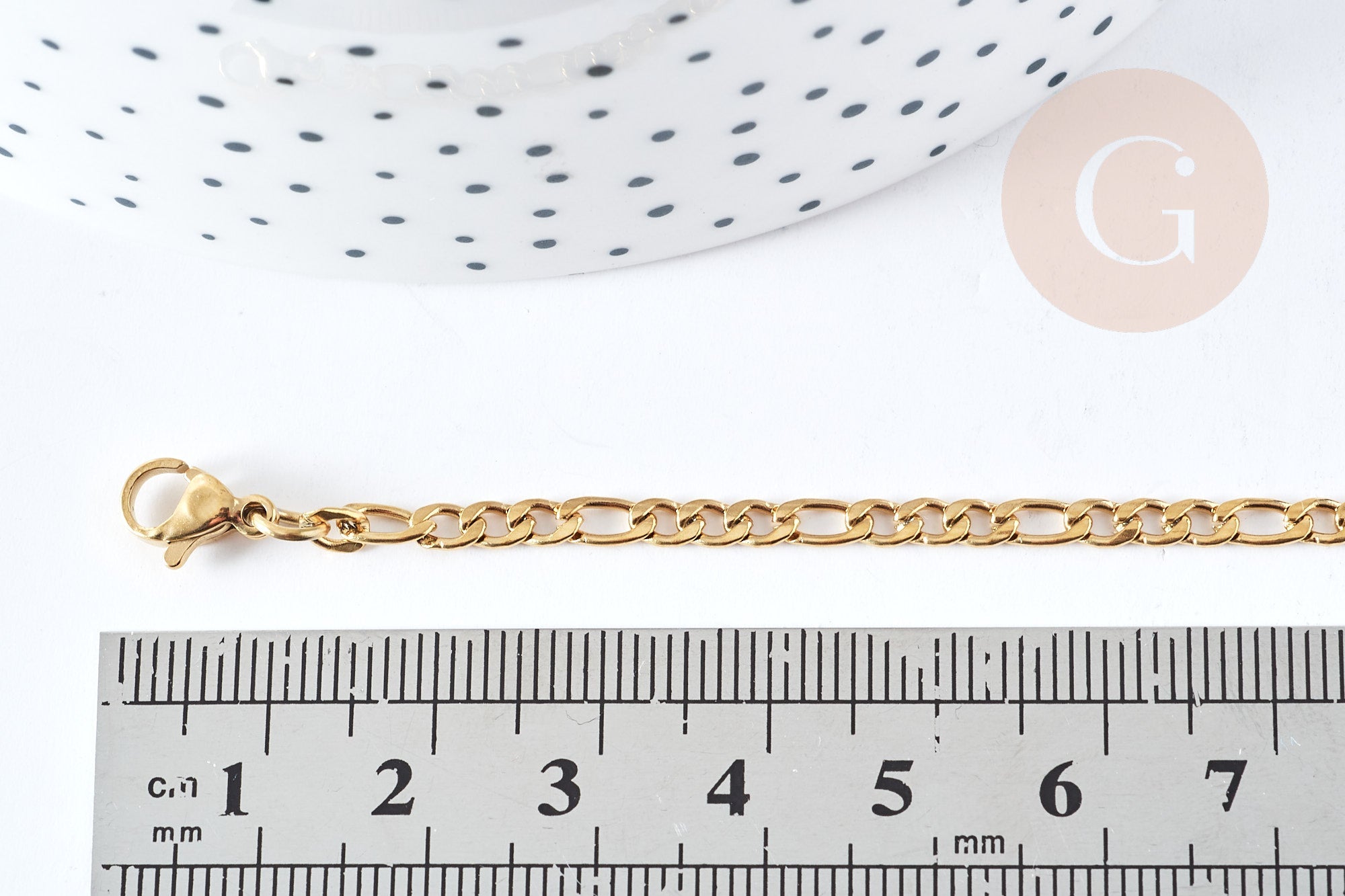 Collier Chaine Figaro complète avec fermoir acier 304 inoxydable doré IP 3mm,45.5cm, création collier acier inoxydable, x1 G8794