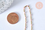 Collier Chaine acier 304 inoxydable doré 14k fantaisie résine rose 2mm-45cm, x1 (G1810)