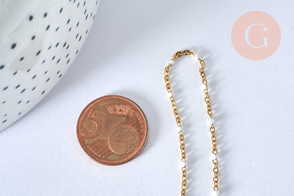 Collier Chaine acier doré inoxydable 304 18k fantaisie résine blanche 2mm-40cm, x1 (G3267)