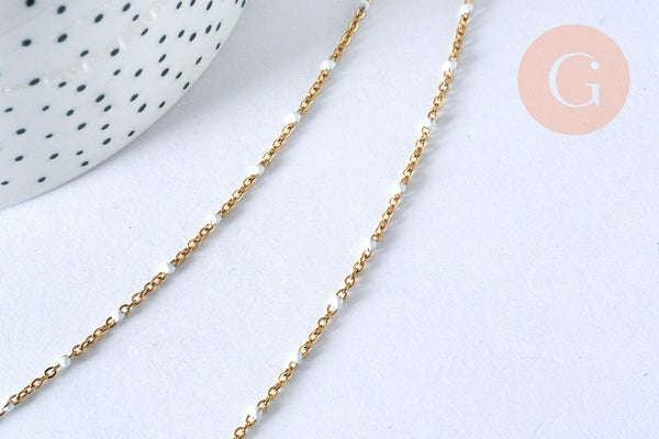 Collier Chaine acier doré inoxydable 304 18k fantaisie résine blanche 2mm-40cm, x1 (G3267)