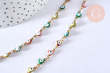 Collier Chaine acier dorée 14k mauvais oeil résine colorée,chaine collier fantaisie, chaine complète,10mm, 45cm, x1 G5352