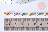 Collier Chaine acier dorée 14k mauvais oeil résine colorée,chaine collier fantaisie, chaine complète,10mm, 45cm, x1 G5352