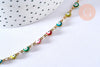 Collier Chaine acier dorée 14k mauvais oeil résine colorée,chaine collier fantaisie, chaine complète,10mm, 45cm, x1 G5352