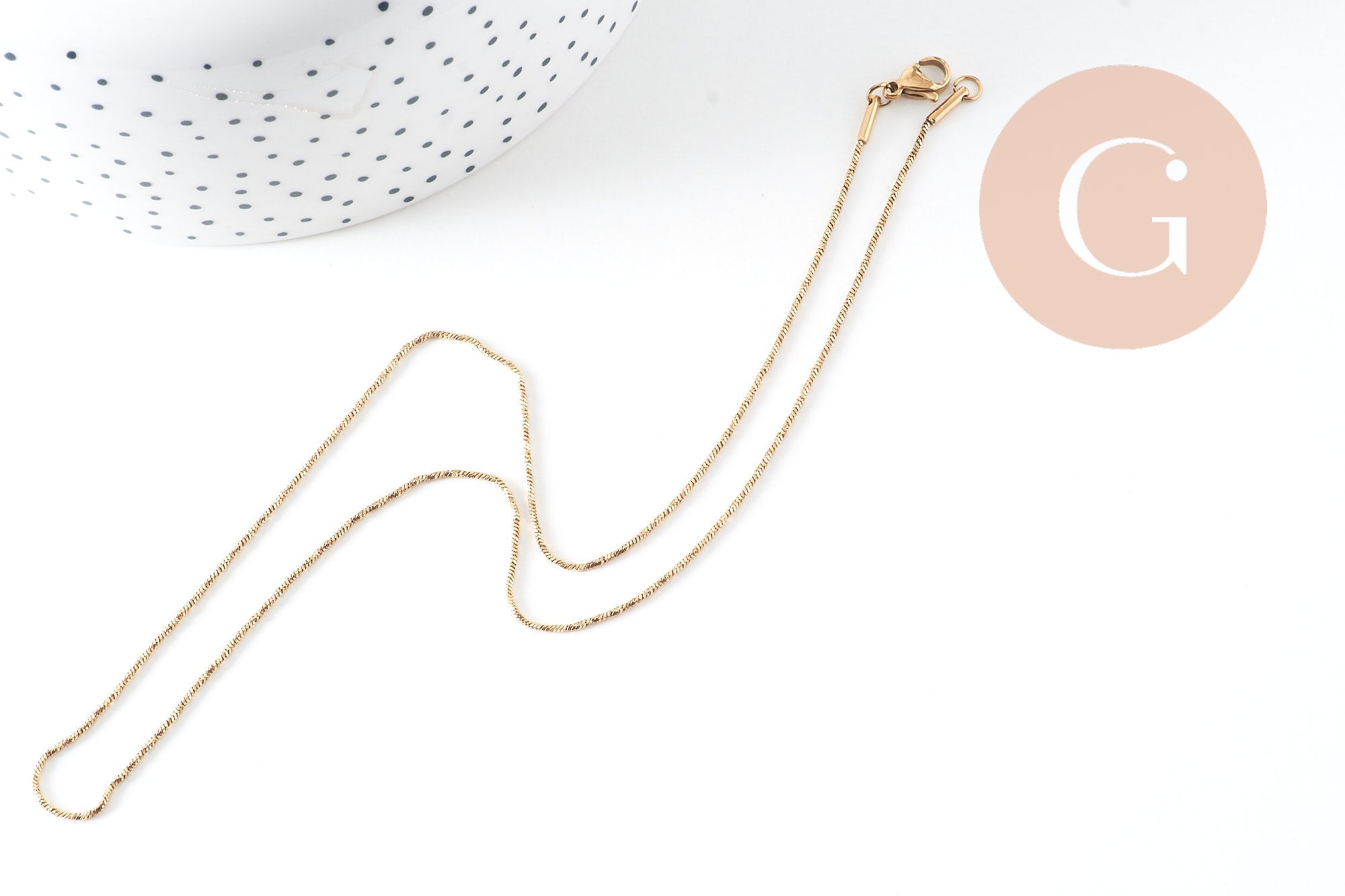 Collier Chaine serpent acier inoxydable platine 1mm/43cm, x1