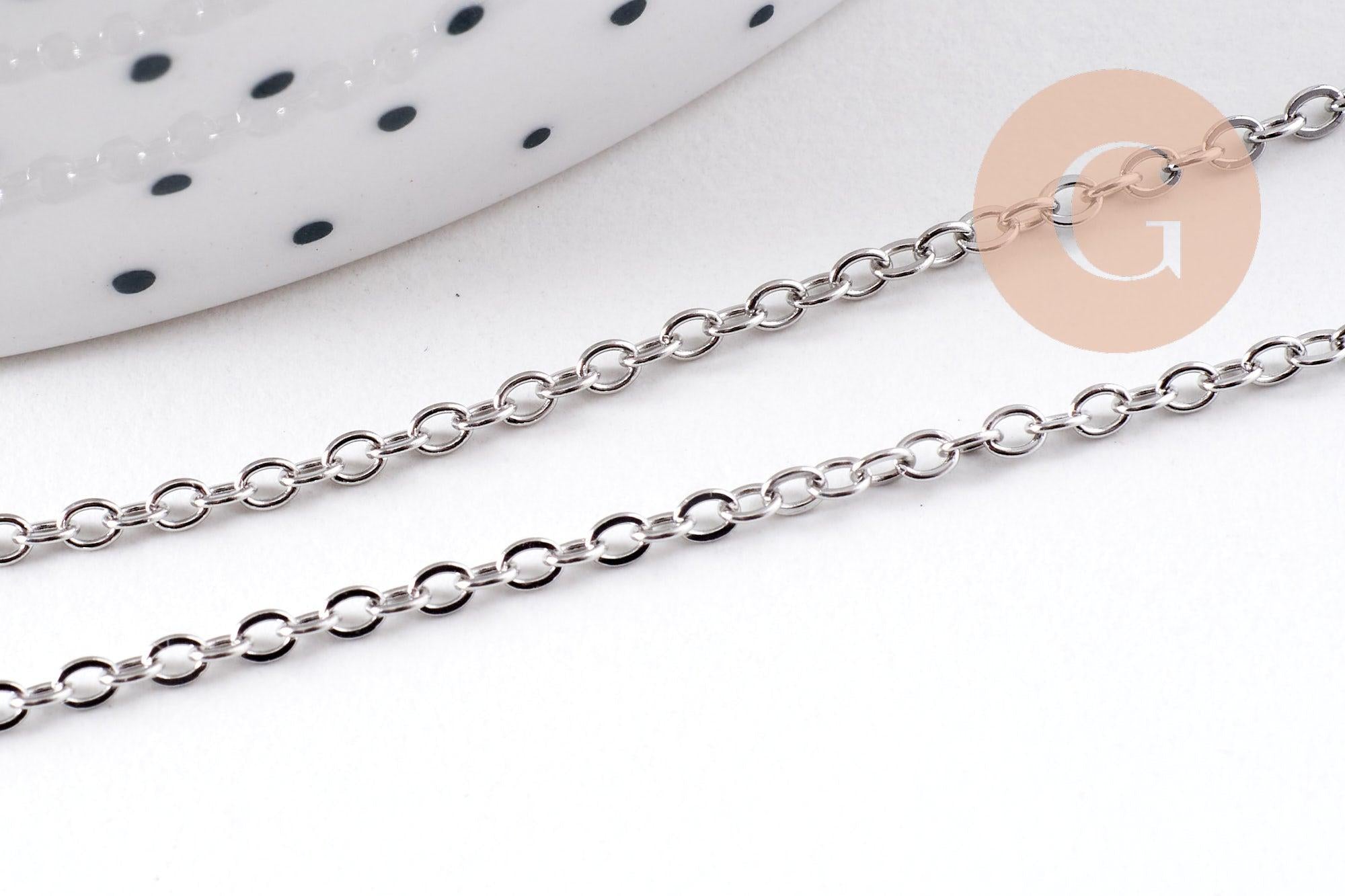 Collier Chaine avec fermoir platine forçat 1.6mm/70cm, x1 (G4782)
