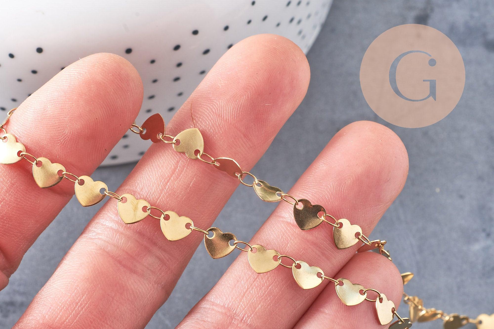 Collier Chaine coeur acier inoxydable doré 14k cœur 6.5mm, x1 mètre (G6804)