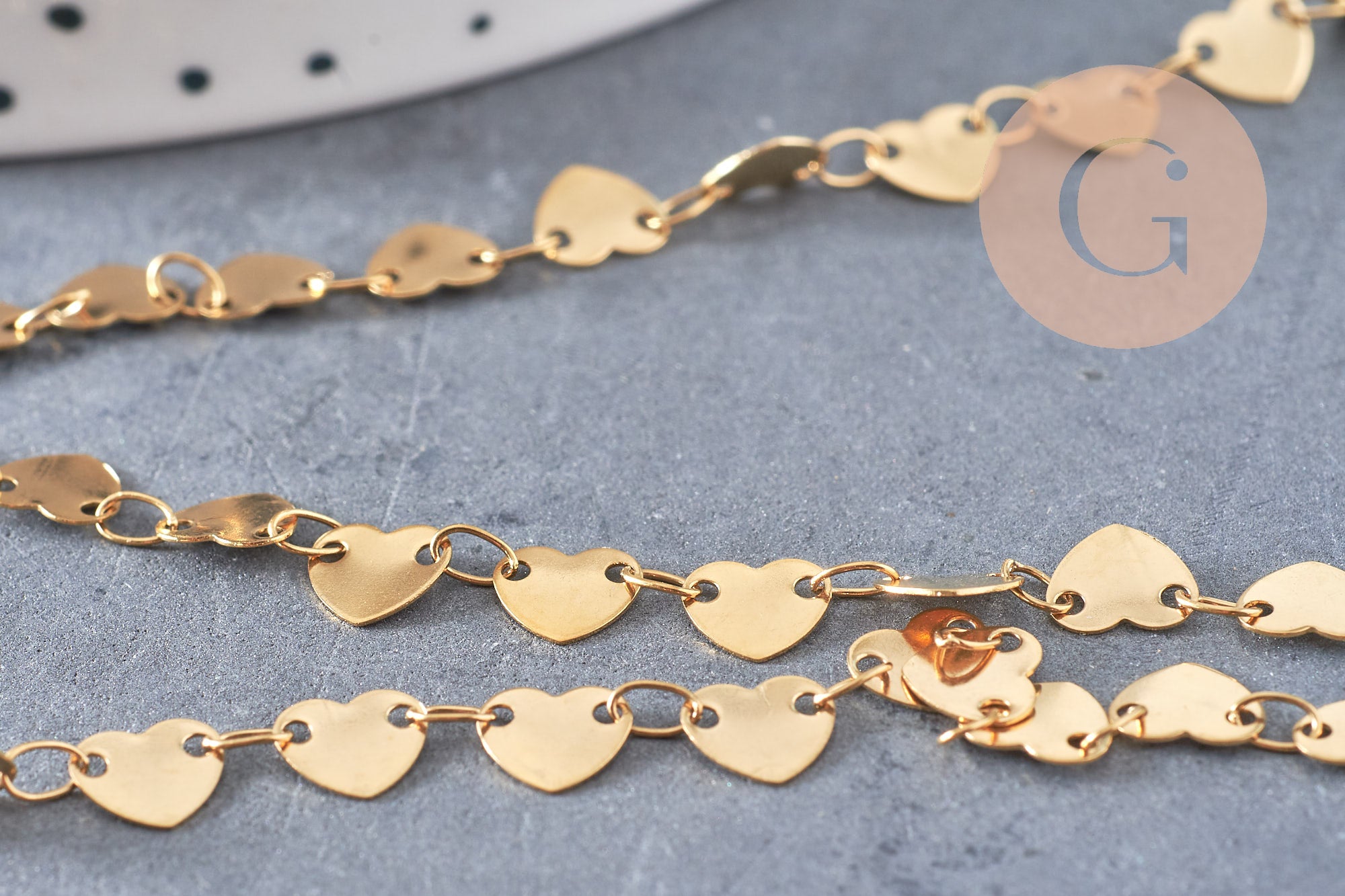 Collier Chaine coeur acier inoxydable doré 14k cœur 6.5mm, x1 mètre (G6804)