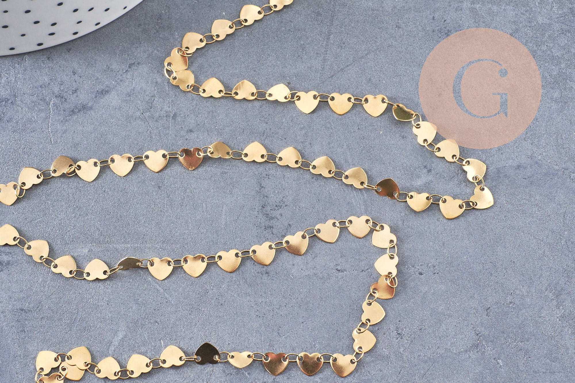 Collier Chaine coeur acier inoxydable doré 14k cœur 6.5mm, x1 mètre (G6804)