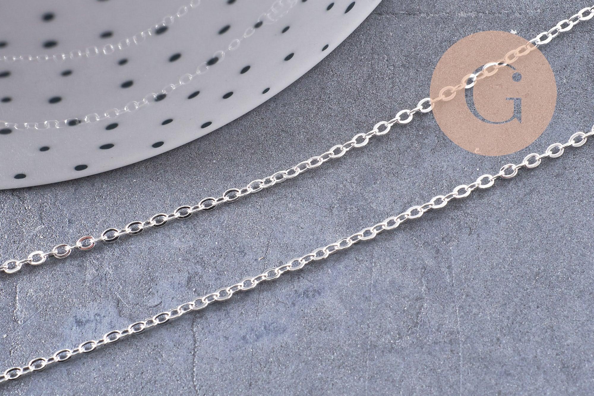 Collier Chaine collier complète laiton argentée forçat 70cm, x1 (G0851)