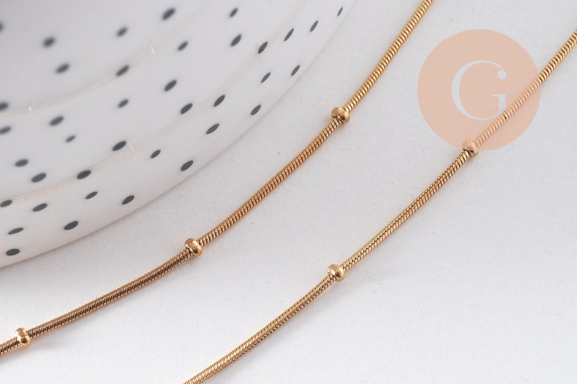 Collier Chaine complète acier doré 14k satellite 0.9mm-50cm,chaine collier acier inoxydable,sans nickel, x1 (G5796)