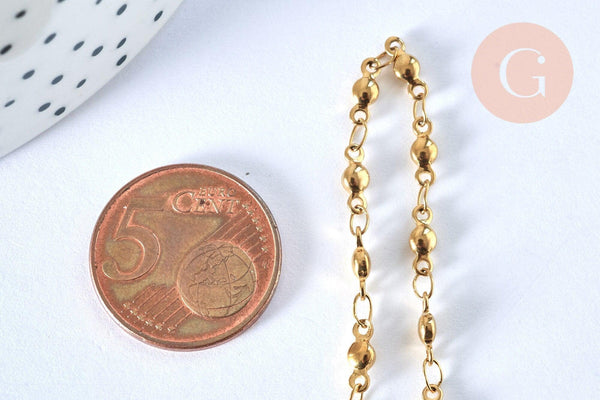 Collier Chaine complète acier dorée 14k boule, chaine fantaisie sans nickel, acier doré, chaine complète,2.mm,45.5cm, x1 G0142